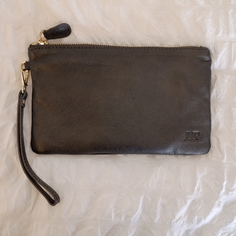 Elegant Black Leather Wrist Wallet Clutch
